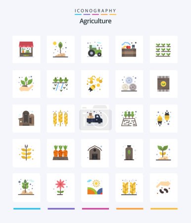 Ilustración de Agricultura creativa 25 paquete de iconos planos, como la agricultura. granja. naturaleza. manzanas. tractor - Imagen libre de derechos