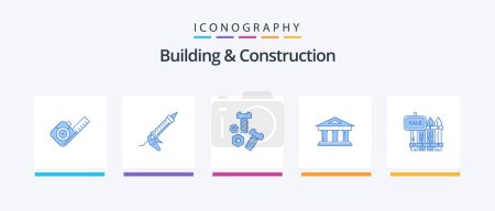 Photo for Building And Construction Blue 5 Icon Pack Including building. finance. utensils. courthouse. tools. Creative Icons Design - Royalty Free Image