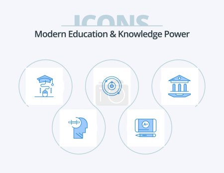 Ilustración de Educación Moderna y Poder del Conocimiento Blue Icon Pack 5 Icon Design. la escuela. aprendiendo. graduación. educación. astronomía - Imagen libre de derechos