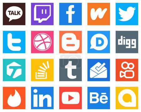 Illustration for 20 High Resolution Social Media Icons such as stock; stockoverflow; tweet; tagged and disqus icons. High quality and creative - Royalty Free Image