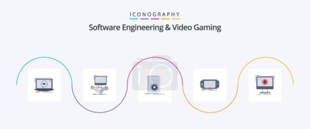 Ilustración de Software Engineering And Video Gaming Flat 5 Icon Pack Including game. console. multip. script. file - Imagen libre de derechos