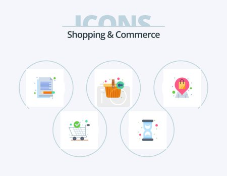 Illustration for Shopping And Commerce Flat Icon Pack 5 Icon Design. location. shopping. item list. basket. track list - Royalty Free Image