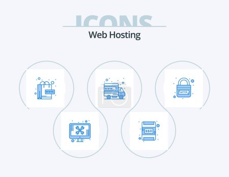 Illustration for Web Hosting Blue Icon Pack 5 Icon Design. http. domain. ecommerce. web. hosting - Royalty Free Image
