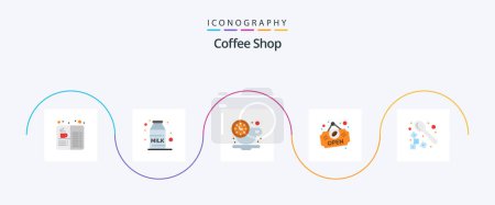 Téléchargez les illustrations : Coffee Shop Flat 5 Icon Pack Including drink. barista. break. sign. open - en licence libre de droit