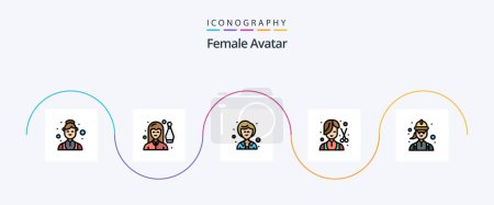 Téléchargez les illustrations : Female Avatar Line Filled Flat 5 Icon Pack Including construction. female. person. fashion. barber - en licence libre de droit