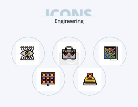 Téléchargez les illustrations : Engineering Line Filled Icon Pack 5 Icon Design. hardware. tool. construction. socket. construction - en licence libre de droit