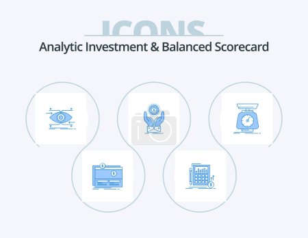 Ilustración de Analytic Investment And Balanced Scorecard Blue Icon Pack 5 Icon Design. stack. coin. investment. vision. focus - Imagen libre de derechos