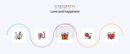 Illustration for Love Line Filled Flat 5 Icon Pack Including rate. gift. gift. rose. flower - Royalty Free Image