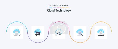 Téléchargez les illustrations : Cloud Technology Flat 5 Icon Pack Including data. cloud. ecommerece. link. data - en licence libre de droit