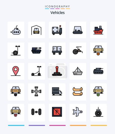 Téléchargez les illustrations : Creative Vehicles 25 Line FIlled icon pack  Such As segway. motor. truck. vessel. steamboat - en licence libre de droit