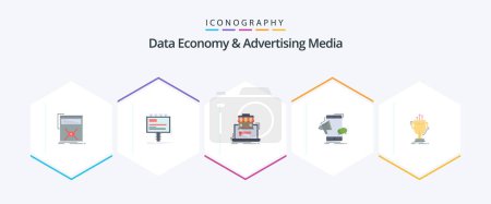 Illustration for Data Economy And Advertising Media 25 Flat icon pack including mobile. bullhorn. billboard. online market. organization - Royalty Free Image