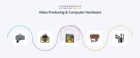 Ilustración de Línea de producción de video y hardware de computadora llenó el paquete plano de 5 iconos que incluye reapair. datos. Ordenador. conexión. ordenador - Imagen libre de derechos