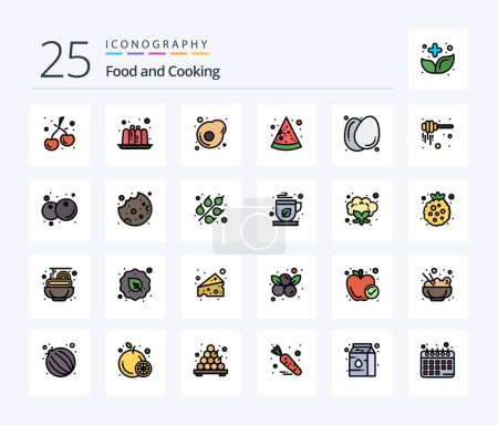 Ilustración de Comida 25 Line Pack de iconos rellenos incluyendo miel. comida saludable. tortilla. comida. huevo - Imagen libre de derechos