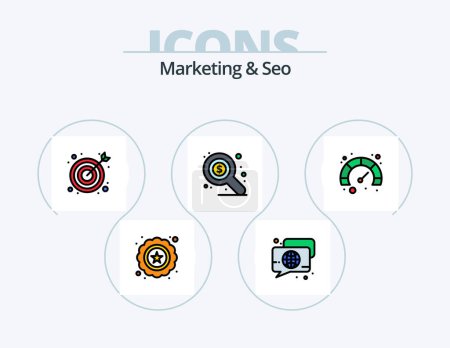 Téléchargez les illustrations : Marketing And Seo Line Filled Icon Pack 5 Icon Design. bookmark. review. seo. rating. person - en licence libre de droit
