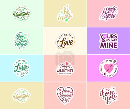 Téléchargez les illustrations : Filled with Love: Valentine's Day Typography Stickers - en licence libre de droit