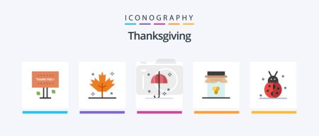 Téléchargez les illustrations : Thanksgiving Flat Pack de 5 icônes Y compris l'automne. Gentil. protection. confiture. le petit déjeuner. Icônes créatives Design - en licence libre de droit