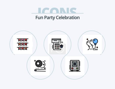 Téléchargez les illustrations : Party Line Filled Icon Pack 5 Icon Design. drink. shopping. fun. shop. bag - en licence libre de droit