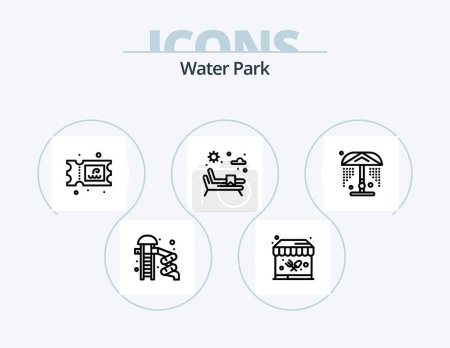 Téléchargez les illustrations : Water Park Line Icon Pack 5 Icon Design. park. locker. garden. garden. food stand - en licence libre de droit