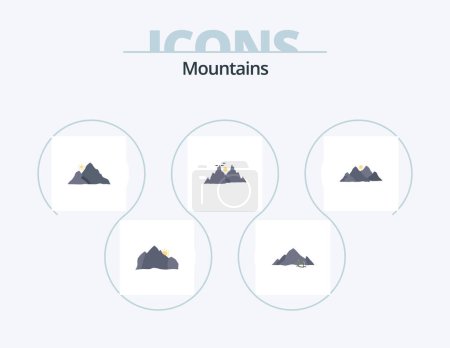 Illustration for Mountains Flat Icon Pack 5 Icon Design. hill. mountain. nature. sun. hill - Royalty Free Image