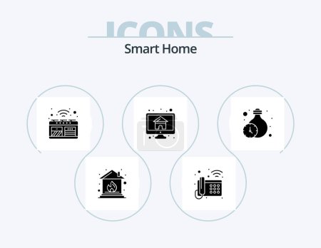 Illustration for Smart Home Glyph Icon Pack 5 Icon Design. home. monitor. oven. house. computer - Royalty Free Image