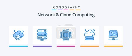 Téléchargez les illustrations : Pack Icône Network And Cloud Computing Blue 5 Y compris le combiné. technologie. nuage. stockage. nuage. Icônes créatives Design - en licence libre de droit