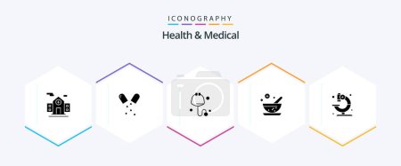 Téléchargez les illustrations : Health And Medical 25 Glyph icon pack including . microscope. medical. medical. medical - en licence libre de droit