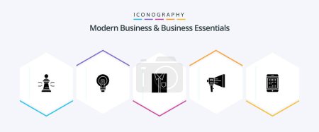 Ilustración de Modern Business And Business Essentials 25 Glyph icon pack including dress. cloth. bright. shirt. lightbulb - Imagen libre de derechos