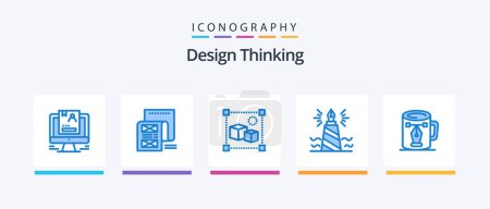 Ilustración de Design Thinking Blue 5 Icon Pack Incluye escritura. Pluma. Mensaje. caja. archivo. Diseño de iconos creativos - Imagen libre de derechos