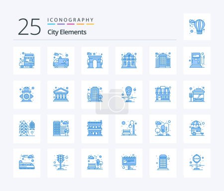 Illustration for City Elements 25 Blue Color icon pack including office. building. city. store. restaurant - Royalty Free Image