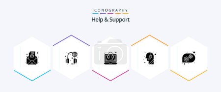 Illustration for Help And Support 25 Glyph icon pack including technical support. gear. help. call centre. call - Royalty Free Image