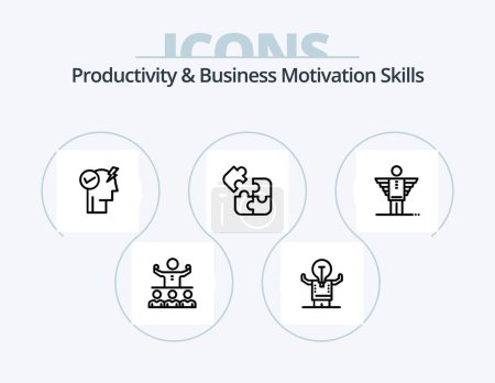 Téléchargez les illustrations : Productivity And Business Motivation Skills Line Icon Pack 5 Icon Design. leadership. hand. power mode activate. business. partnership - en licence libre de droit