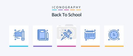Illustration for Back To School Blue 5 Icon Pack Including timer. time. pin. clock. school. Creative Icons Design - Royalty Free Image