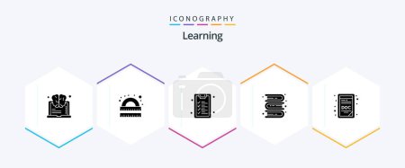Illustration for Learning 25 Glyph icon pack including doc extension. learning. study. knowledge. books - Royalty Free Image
