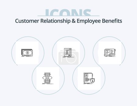 Téléchargez les illustrations : Customer Relationship And Employee Benefits Line Icon Pack 5 Icon Design. man. movie. man. theater. sheild - en licence libre de droit