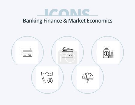 Téléchargez les illustrations : Banking Finance And Market Economics Line Icon Pack 5 Icon Design. location. pin. financial. dollar. security - en licence libre de droit