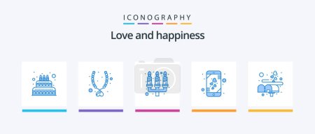 Illustration for Love Blue 5 Icon Pack Including letter. smart phone. candle. mobile. heart. Creative Icons Design - Royalty Free Image