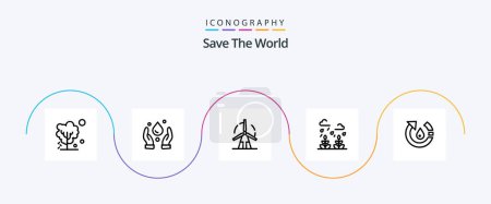 Ilustración de Save The World Line 5 Icon Pack Incluyendo drop. Hoja. Limpio. crecimiento. molino de viento - Imagen libre de derechos