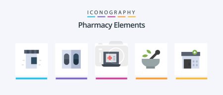 Illustration for Pharmacy Elements Flat 5 Icon Pack Including . house. medicine. hospital. soup. Creative Icons Design - Royalty Free Image