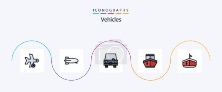 Téléchargez les illustrations : Vehicles Line Filled Flat 5 Icon Pack Including vehicles. transport. vehicles. sail. transportation - en licence libre de droit