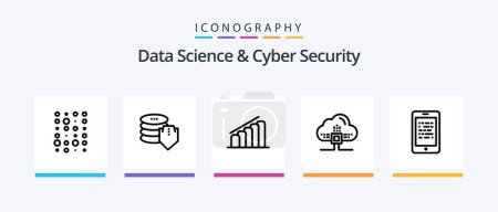 Illustration for Data Science And Cyber Security Line 5 Icon Pack Including book. data scince. unstructure. clock. measure. Creative Icons Design - Royalty Free Image