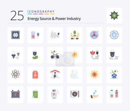 Ilustración de Energy Source And Power Industry 25 Flat Color icon pack including fan. hand. plug. plant. plug - Imagen libre de derechos