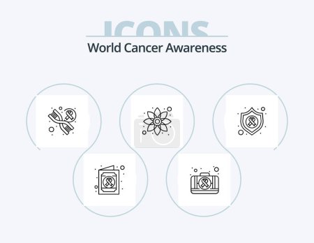 Ilustración de World Cancer Awareness Line Icon Pack 5 Icon Design. .. Bienestar. insecto. fruta. planta - Imagen libre de derechos