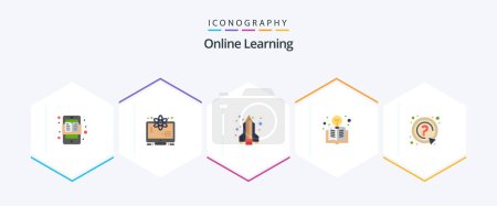 Illustration for Online Learning 25 Flat icon pack including question. ask. pencil rocket. light bulb. education - Royalty Free Image