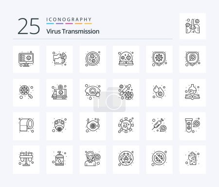 Ilustración de Virus Transmission 25 Line paquete de iconos incluyendo la seguridad. Búsqueda. bacterias. loupe. educación - Imagen libre de derechos