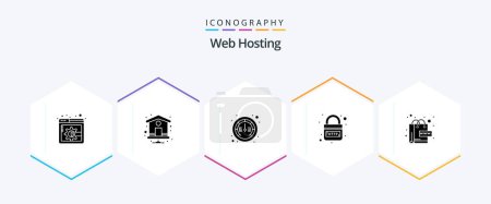 Illustration for Web Hosting 25 Glyph icon pack including web. ecommerce. meter. security. internet - Royalty Free Image
