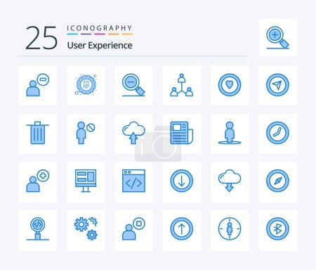 Téléchargez les illustrations : User Experience 25 Blue Color icon pack including love. team. less. network. zoom - en licence libre de droit