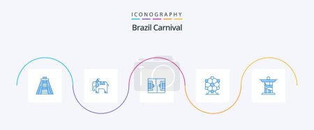 Ilustración de Brasil Carnaval Azul 5 Icono Pack Incluyendo. Un hito. fútbol. Monumento. Jesús. - Imagen libre de derechos