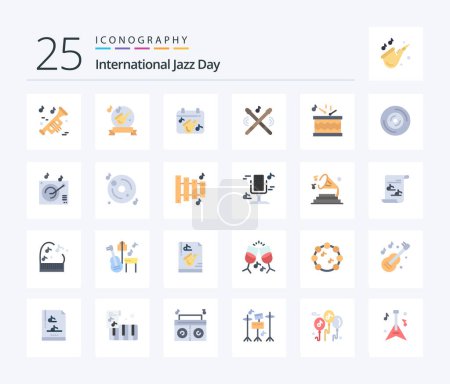 Ilustración de Día Internacional del Jazz 25 Pack icono de color plano incluyendo disco. música. saxofón. instrumento. saxofón - Imagen libre de derechos