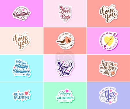 Ilustración de Love Lettering and Graphic Stickers for the Most Romantic Day of the Year - Imagen libre de derechos