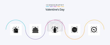 Téléchargez les illustrations : Valentines Day Glyphe 5 Icône Pack Y compris coeur. anneau. bouteille. amour. vin - en licence libre de droit